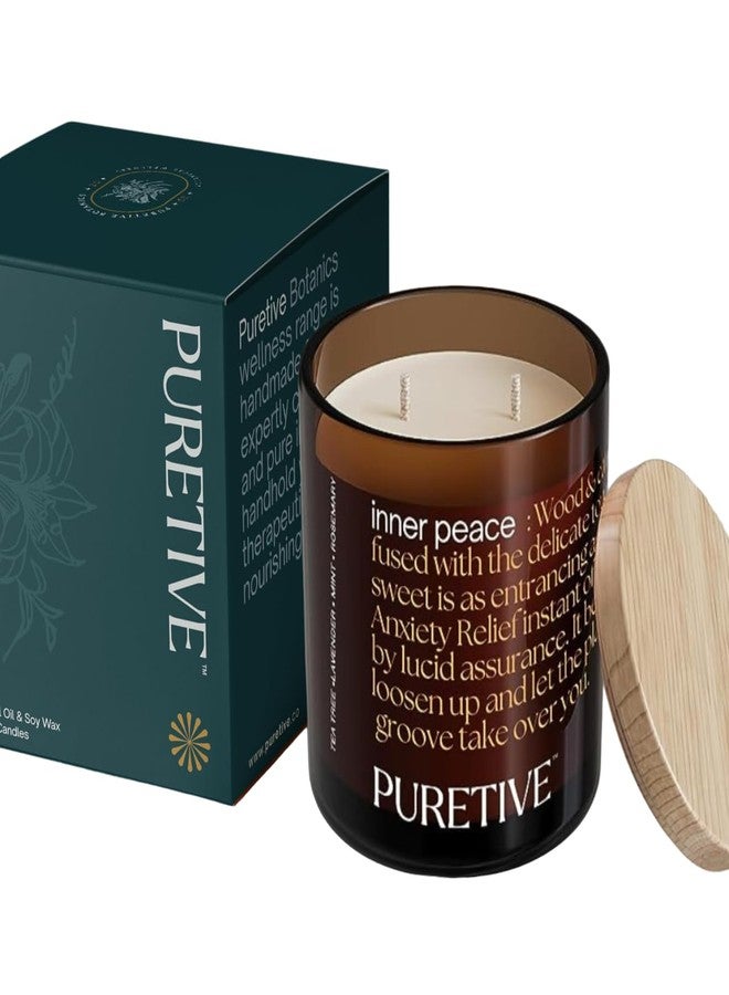 Puretive شمعة معطرة بيورتيف إنر بيس - مصنوعة من شمع الصويا النقي 100% مع زهر البرتقال، السرو، الجريب فروت، والأوكالبتوس | مدة احتراق 35 ساعة | هدية للاسترخاء وتزيين المنزل - Image 1